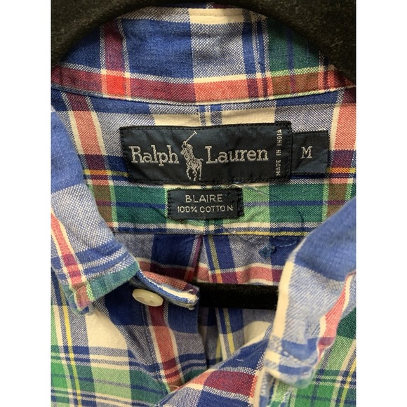 Ralph Lauren Shirt Mens Medium Blue Red Plaid Blaire Long‎ Sleeve Button Down - Picture 6 of 12
